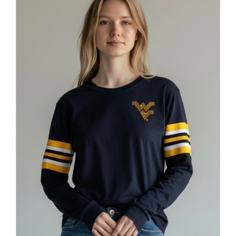 WEST VIRGINIA MOUNTAINEERS Victoria's Secret PINK Sequin Long Sleeve Shirt Small